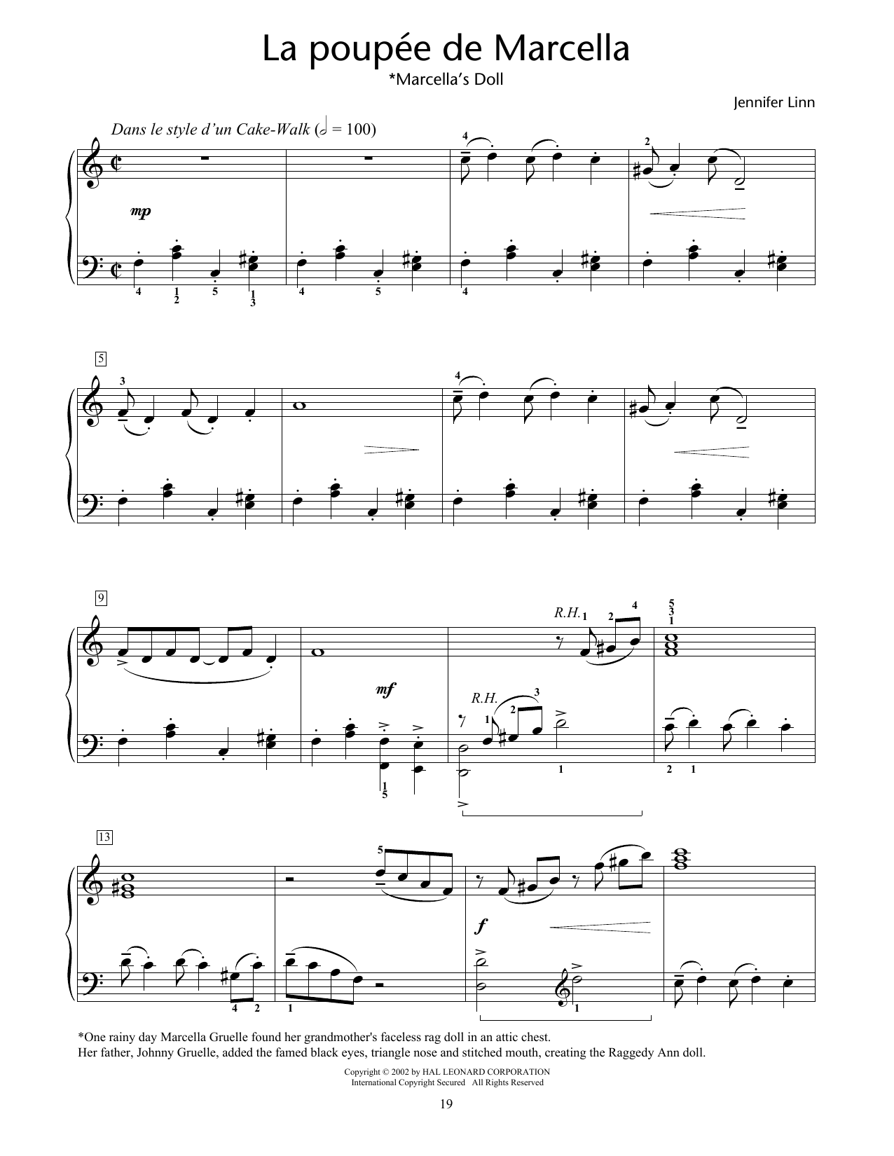 Download Jennifer Linn La Poupee De Marcella (Marcella's Doll) Sheet Music and learn how to play Easy Piano PDF digital score in minutes