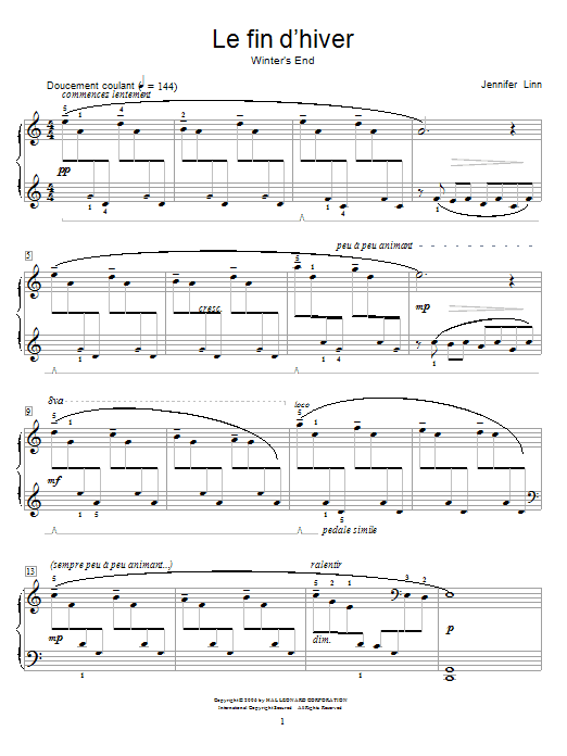 Download Jennifer Linn Le fin d'hiver (Winter's End) Sheet Music and learn how to play Easy Piano PDF digital score in minutes