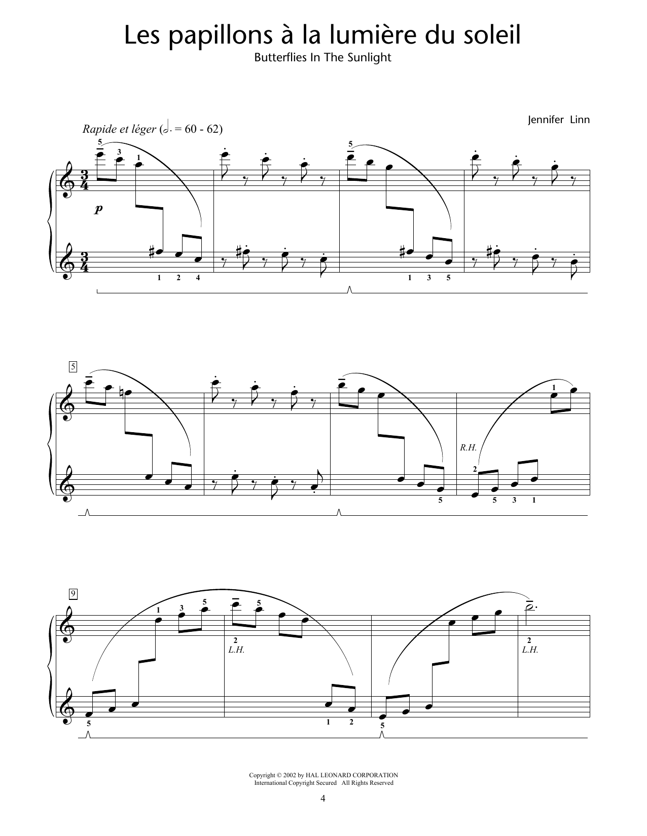 Download Jennifer Linn Les papillons a la lumiere du soleil (Butterflies In The Sunlight) Sheet Music and learn how to play Easy Piano PDF digital score in minutes