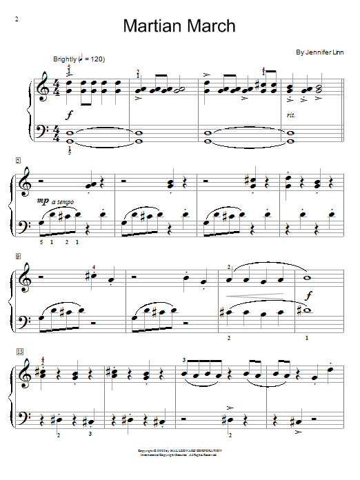 Download Jennifer Linn Martian March Sheet Music and learn how to play Easy Piano PDF digital score in minutes