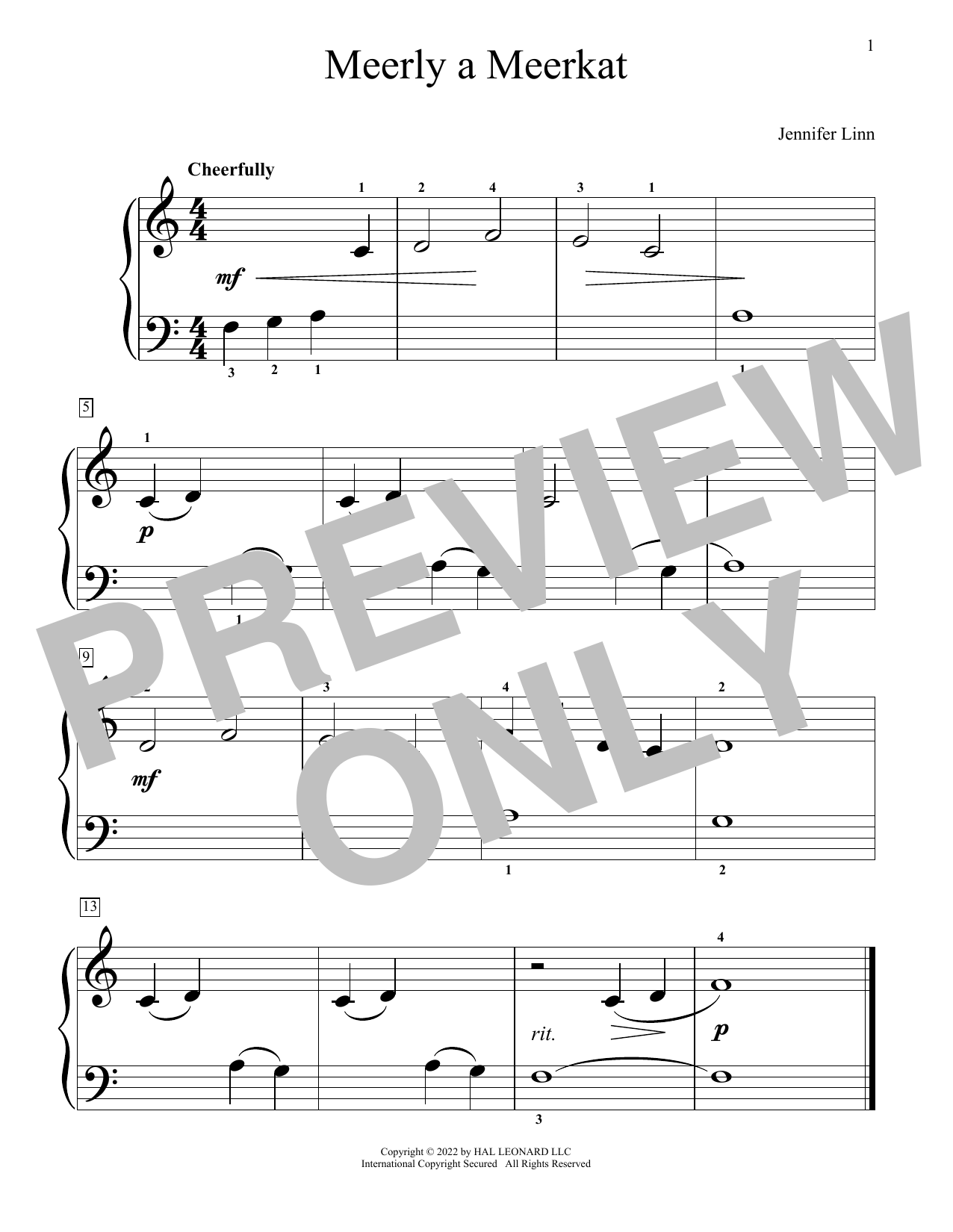 Download Jennifer Linn Meerly A Meerkat Sheet Music and learn how to play Educational Piano PDF digital score in minutes