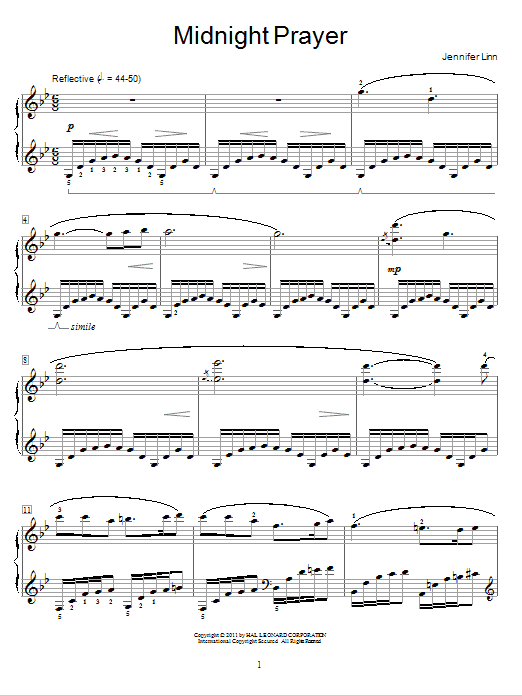 Download Jennifer Linn Midnight Prayer Sheet Music and learn how to play Easy Piano PDF digital score in minutes