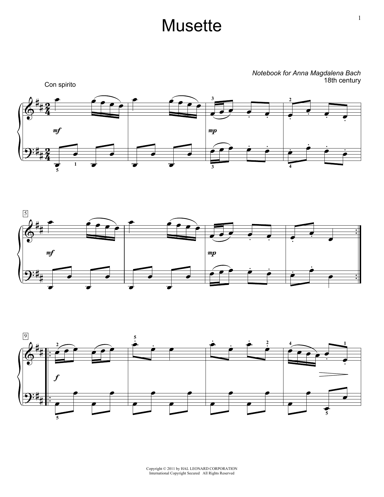 Download Jennifer Linn Musette in D Major Sheet Music and learn how to play Easy Piano PDF digital score in minutes