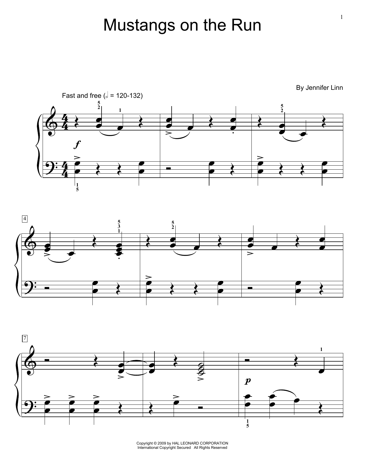 Download Jennifer Linn Mustangs On The Run Sheet Music and learn how to play Educational Piano PDF digital score in minutes