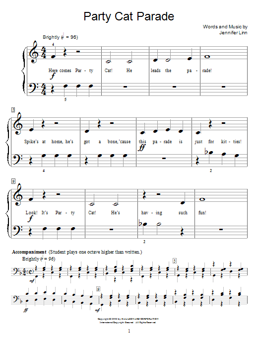 Download Jennifer Linn Party Cat Parade Sheet Music and learn how to play Easy Piano PDF digital score in minutes