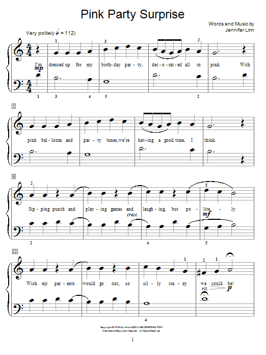 Download Jennifer Linn Pink Party Surprise Sheet Music and learn how to play Easy Piano PDF digital score in minutes