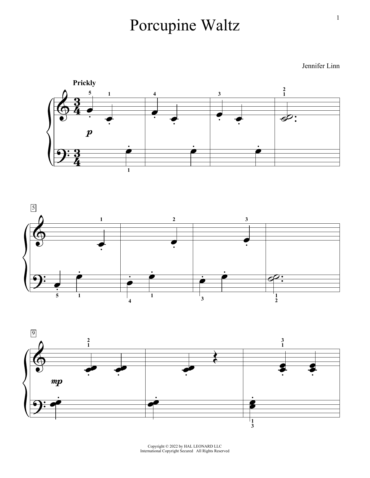 Download Jennifer Linn Porcupine Waltz Sheet Music and learn how to play Educational Piano PDF digital score in minutes