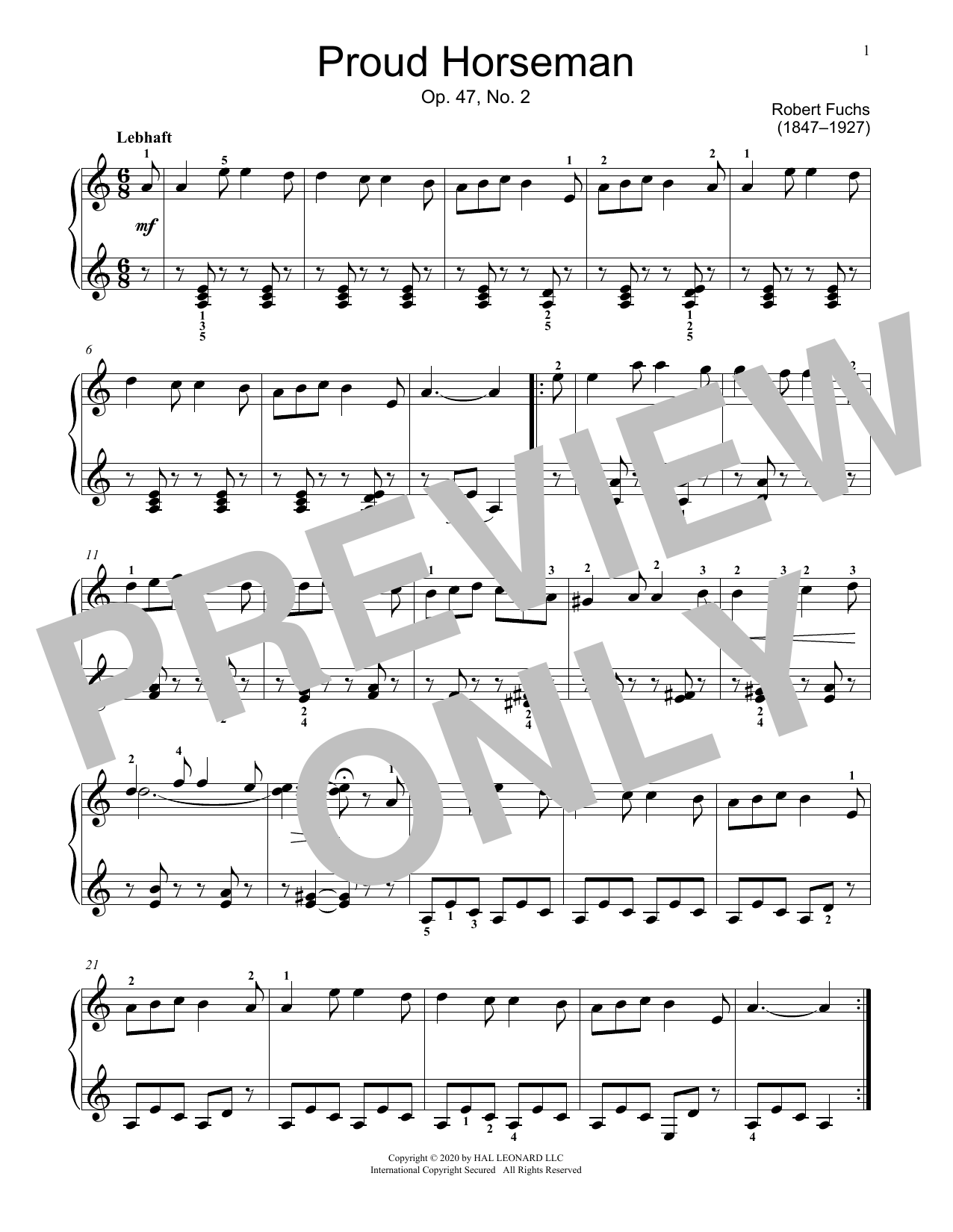 Download Jennifer Linn Proud Horseman, Op. 47, No. 2 Sheet Music and learn how to play Educational Piano PDF digital score in minutes