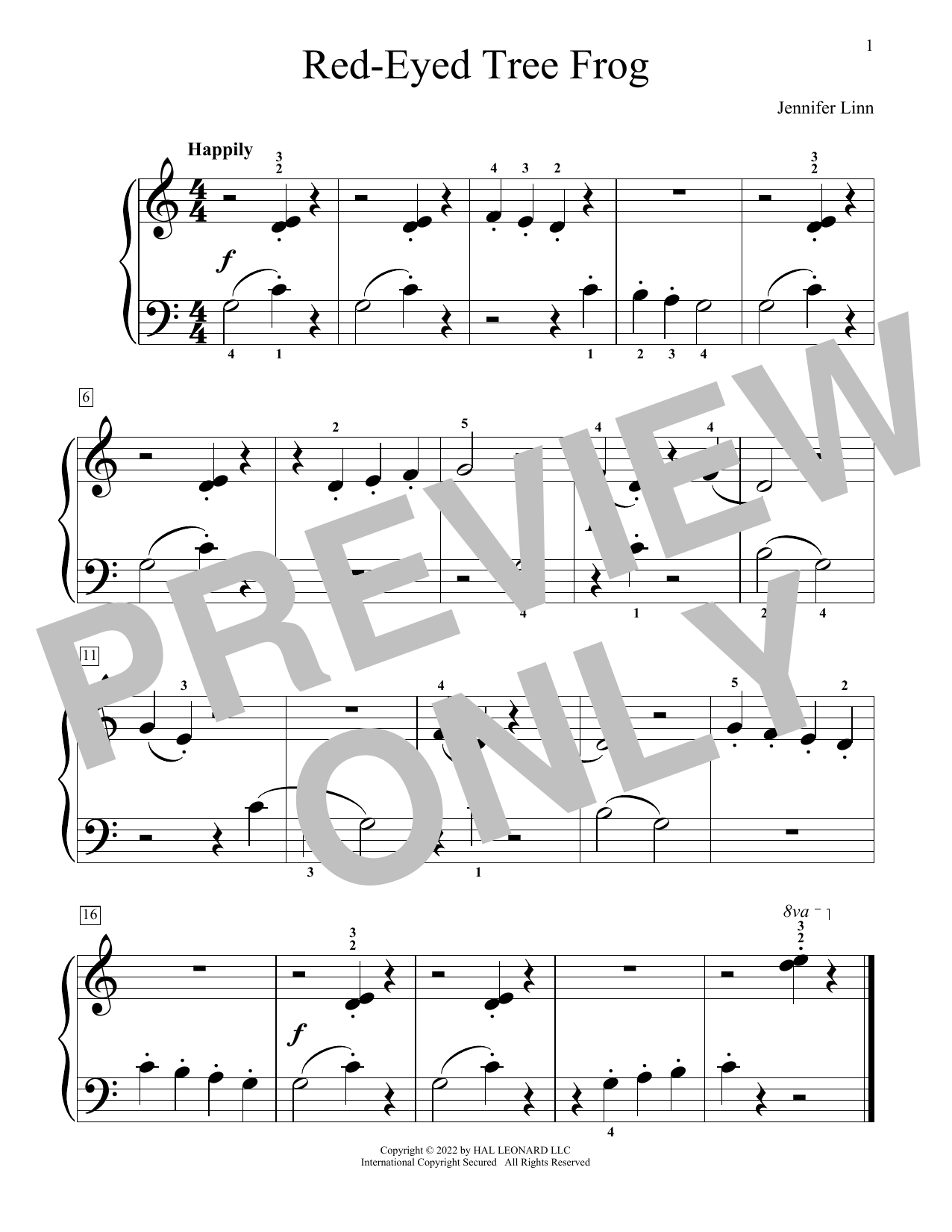 Download Jennifer Linn Red-Eyed Tree Frog Sheet Music and learn how to play Educational Piano PDF digital score in minutes