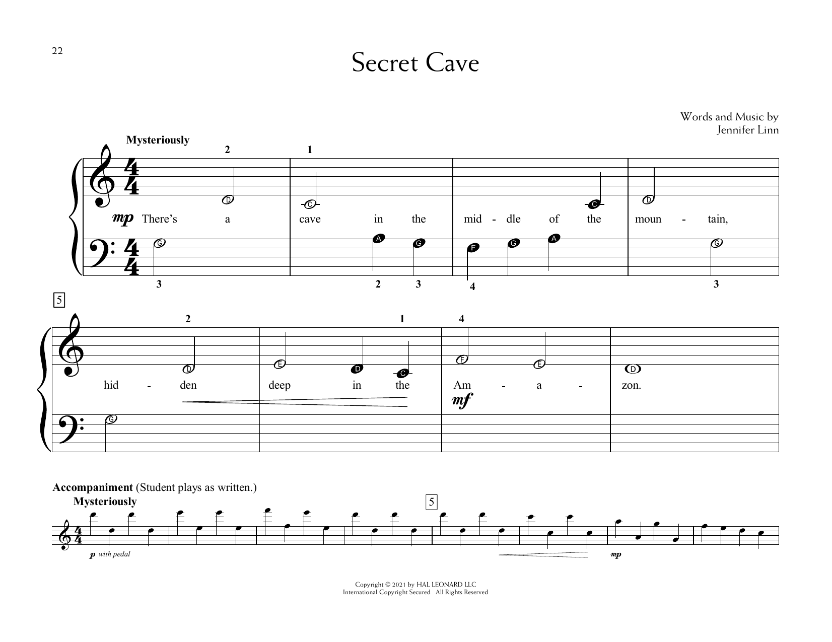 Download Jennifer Linn Secret Cave Sheet Music and learn how to play Educational Piano PDF digital score in minutes