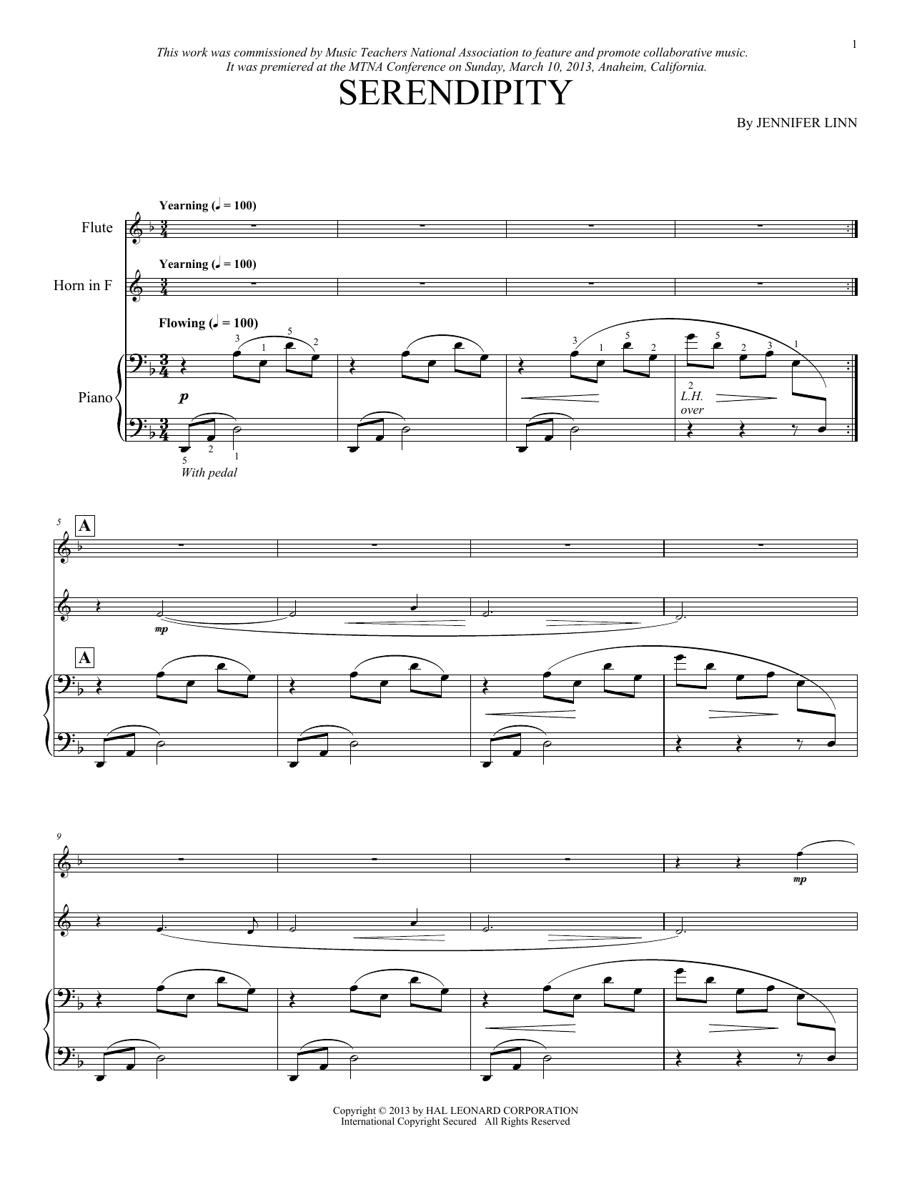 Download Jennifer Linn Serendipity Sheet Music and learn how to play Instrumental Duet and Piano PDF digital score in minutes