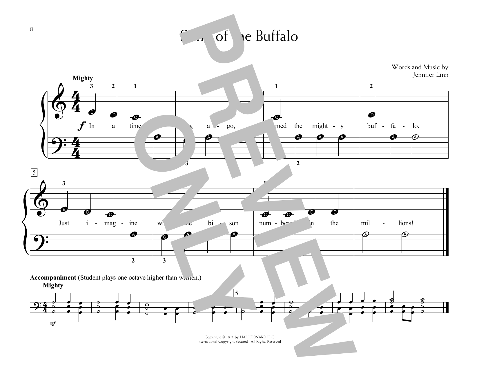 Download Jennifer Linn Song Of The Buffalo Sheet Music and learn how to play Educational Piano PDF digital score in minutes