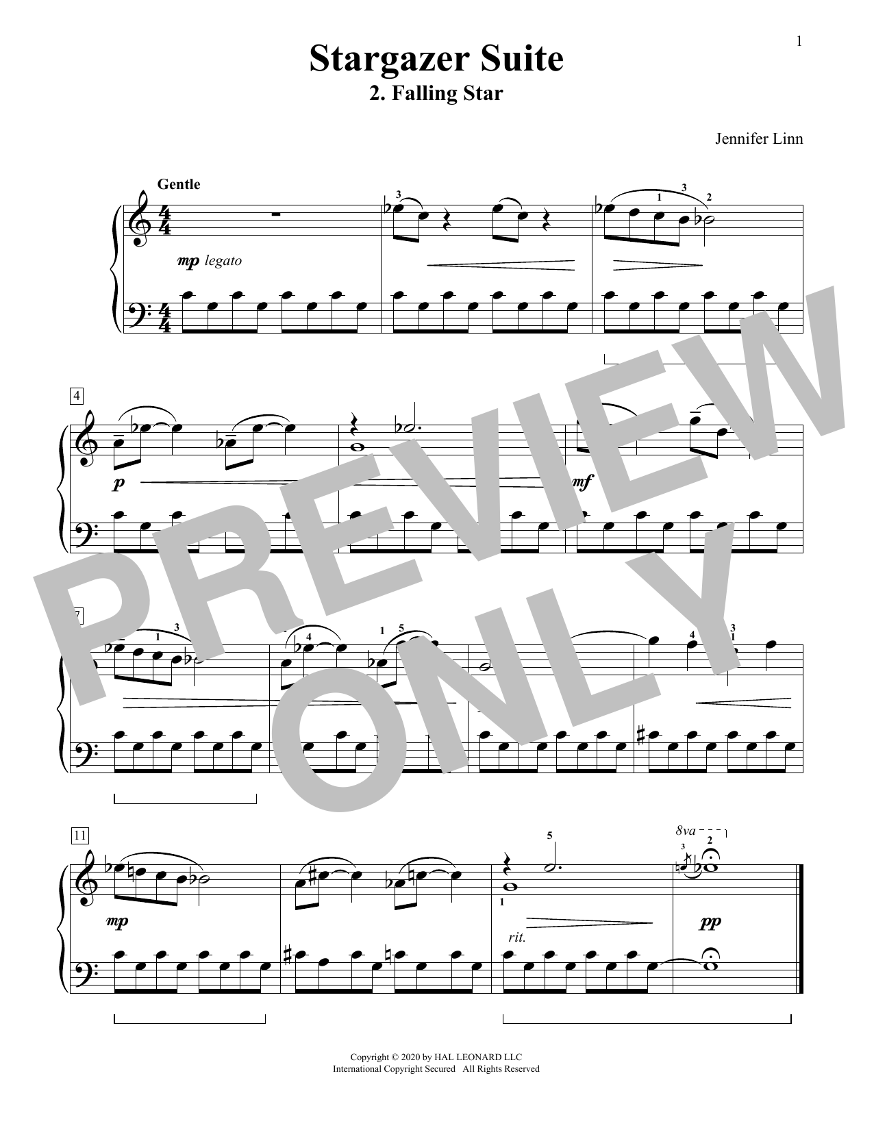 Download Jennifer Linn Stargazer Suite: 2. Falling Star Sheet Music and learn how to play Educational Piano PDF digital score in minutes