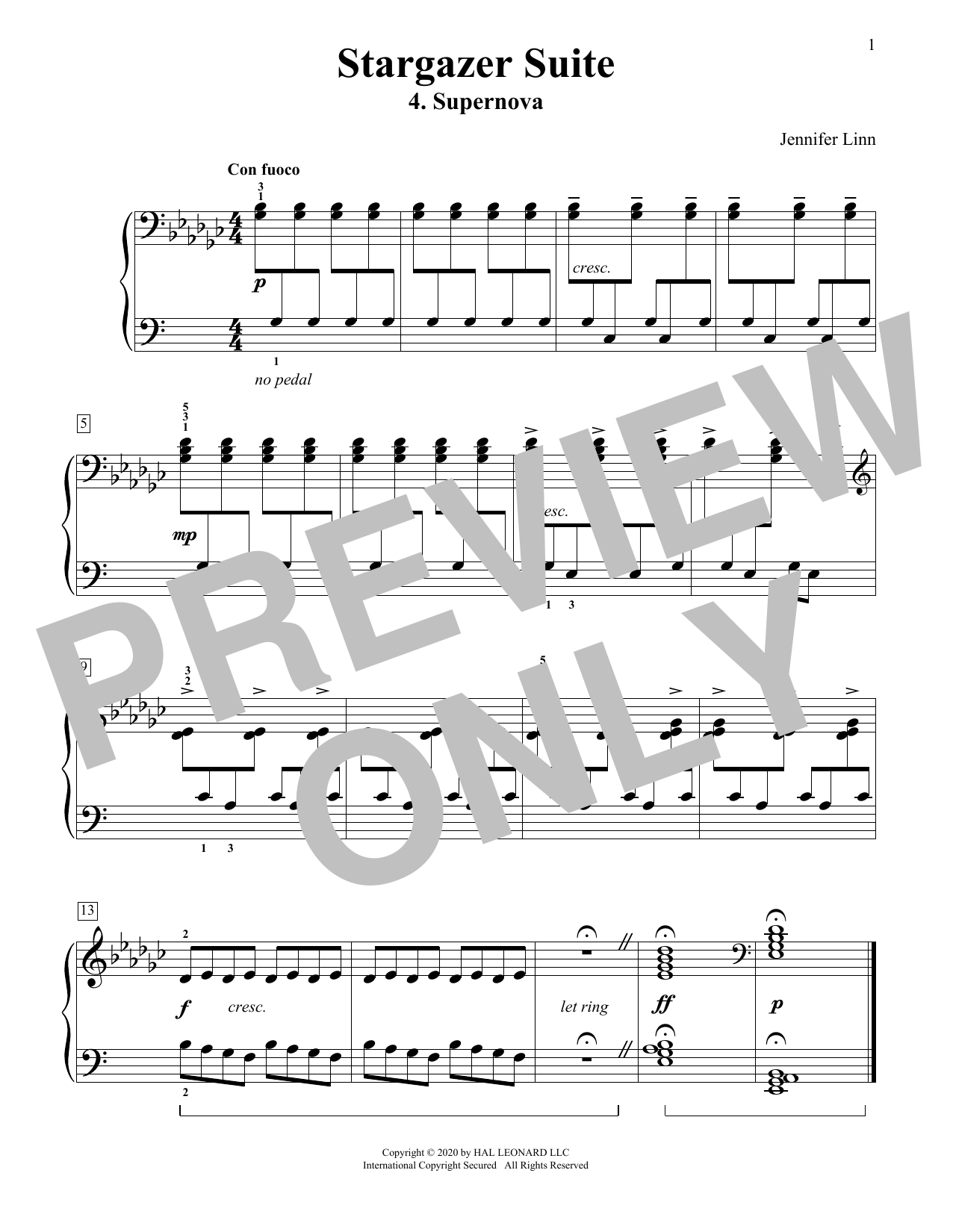 Download Jennifer Linn Stargazer Suite: 4. Supernova Sheet Music and learn how to play Educational Piano PDF digital score in minutes