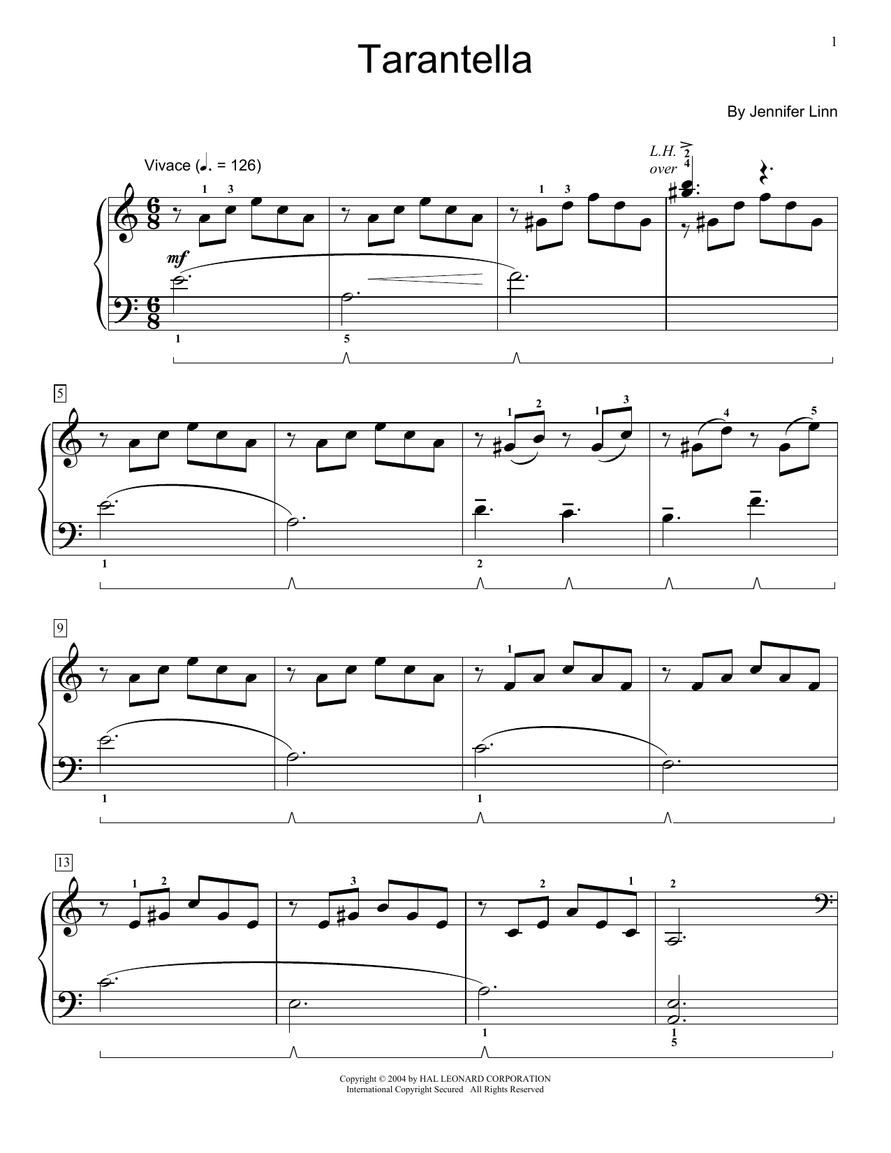 Download Jennifer Linn Tarantella Sheet Music and learn how to play Easy Piano PDF digital score in minutes