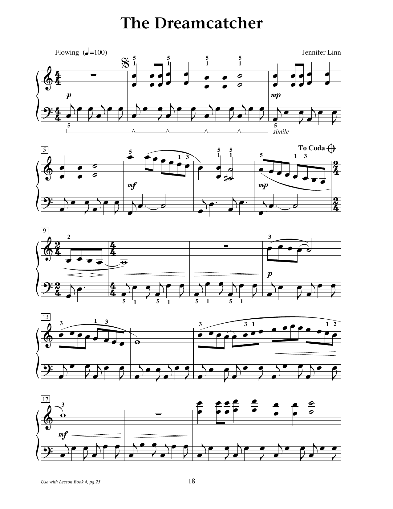 Download Jennifer Linn The Dreamcatcher Sheet Music and learn how to play Educational Piano PDF digital score in minutes