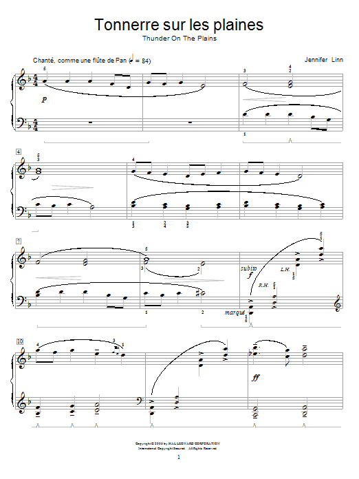 Download Jennifer Linn Tonnerre sur les plaines (Thunder On The Plains) Sheet Music and learn how to play Easy Piano PDF digital score in minutes