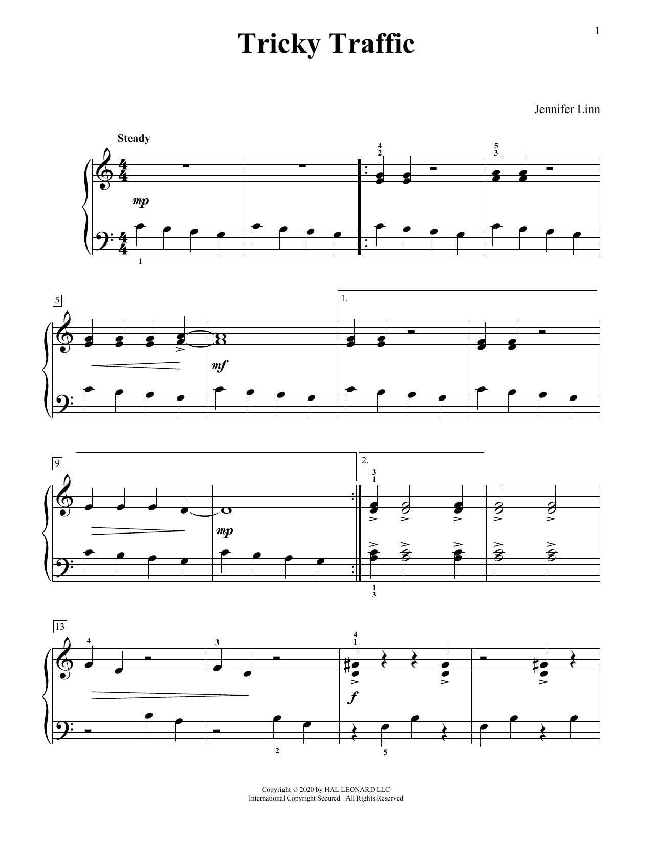 Download Jennifer Linn Tricky Traffic Sheet Music and learn how to play Educational Piano PDF digital score in minutes
