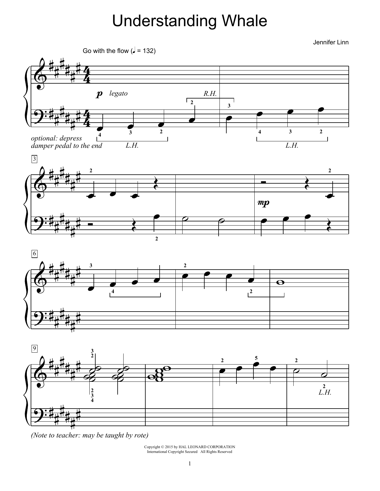 Download Jennifer Linn Understanding Whale Sheet Music and learn how to play Easy Piano PDF digital score in minutes
