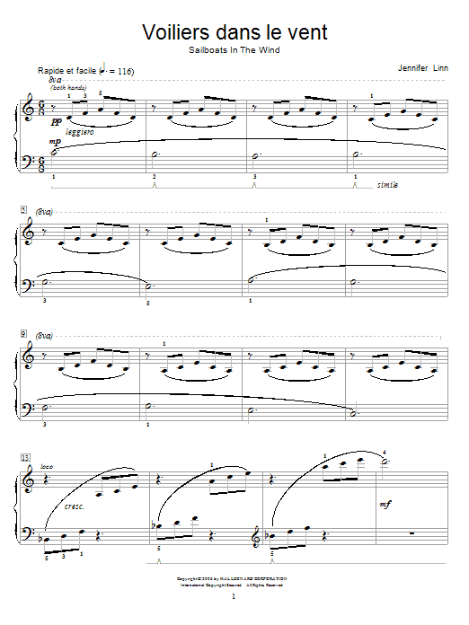 Download Jennifer Linn Voiliers dans le vent (Sailboats In The Wind) Sheet Music and learn how to play Easy Piano PDF digital score in minutes