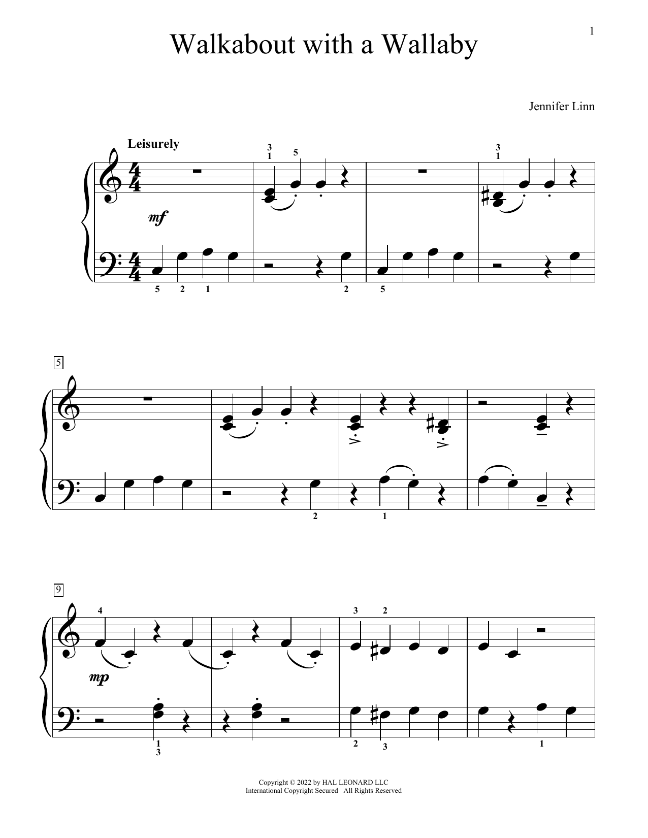 Download Jennifer Linn Walkabout With A Wallaby Sheet Music and learn how to play Educational Piano PDF digital score in minutes