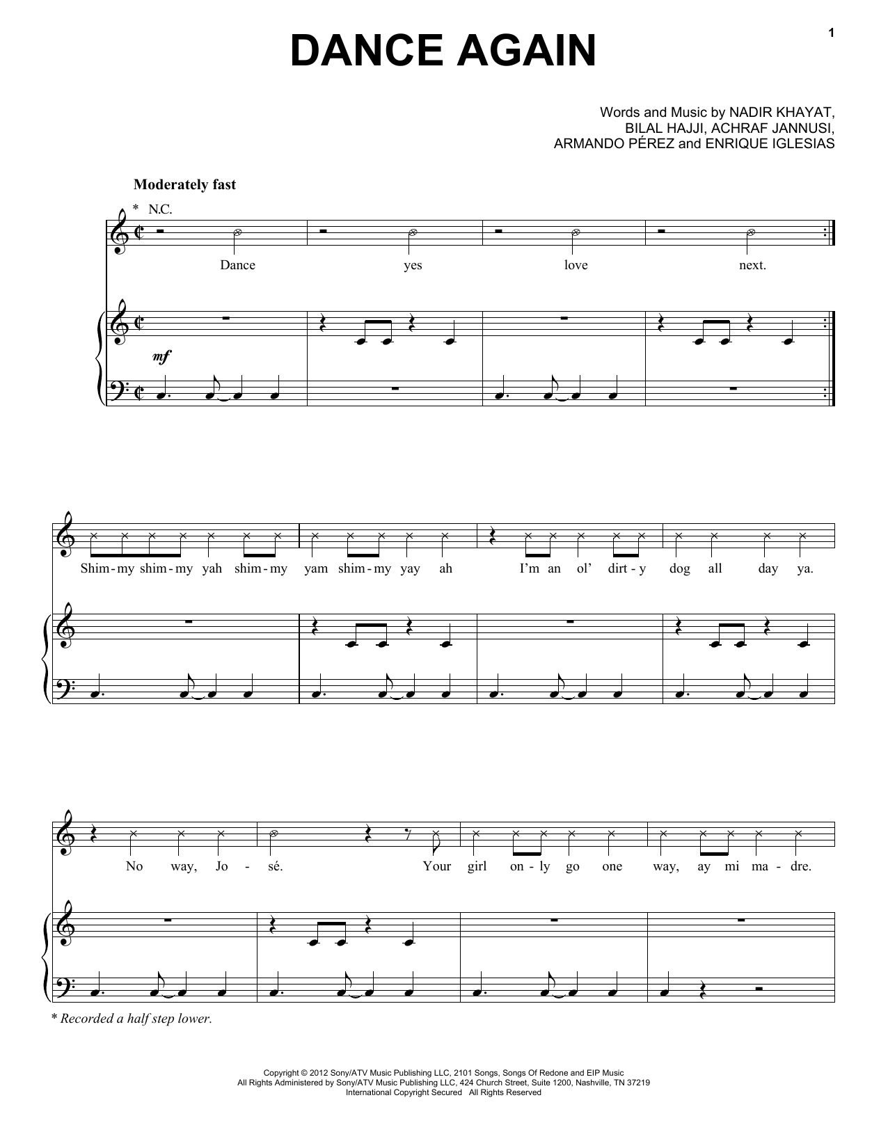 Download Jennifer Lopez Dance Again (feat. Pitbull) Sheet Music and learn how to play Piano, Vocal & Guitar Chords (Right-Hand Melody) PDF digital score in minutes