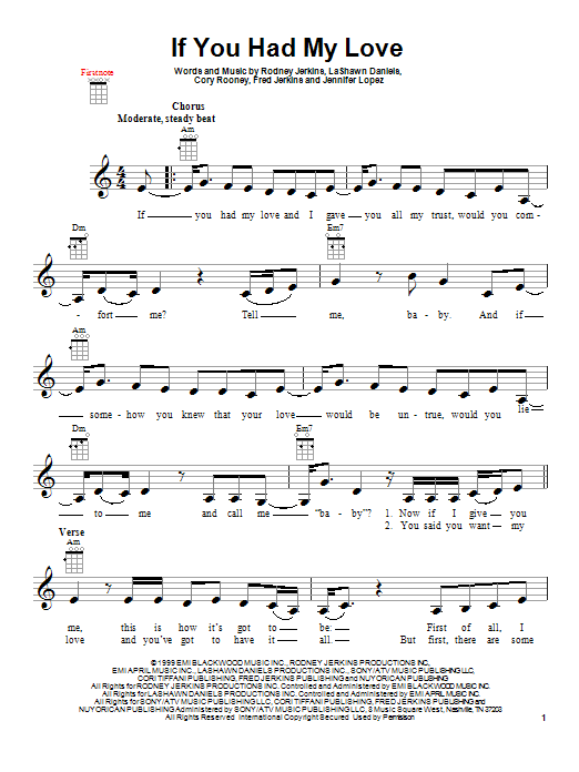 Download Jennifer Lopez If You Had My Love Sheet Music and learn how to play Real Book – Melody, Lyrics & Chords PDF digital score in minutes