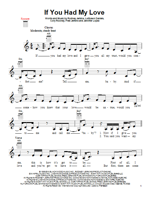 Download Jennifer Lopez If You Had My Love Sheet Music and learn how to play Melody Line, Lyrics & Chords PDF digital score in minutes