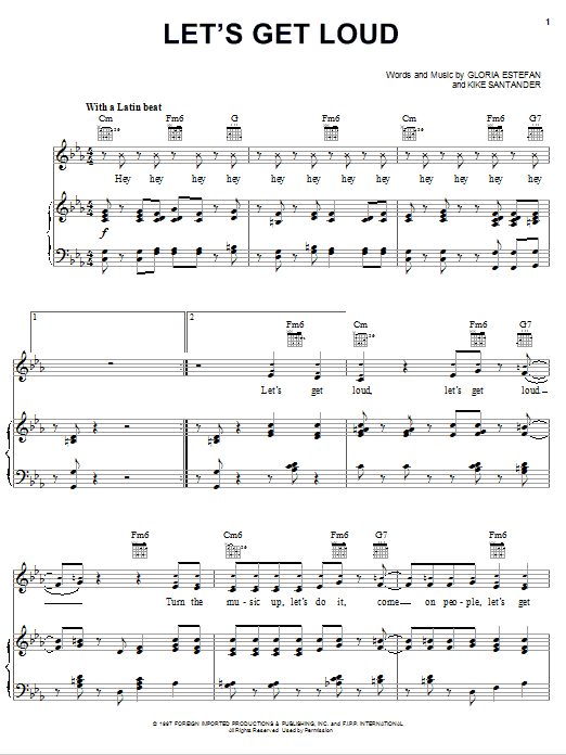 Download Jennifer Lopez Let's Get Loud Sheet Music and learn how to play Piano, Vocal & Guitar (Right-Hand Melody) PDF digital score in minutes