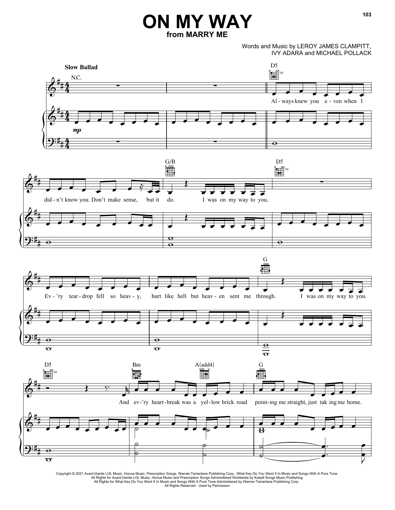 Download Jennifer Lopez On My Way (from Marry Me) Sheet Music and learn how to play Piano Solo PDF digital score in minutes