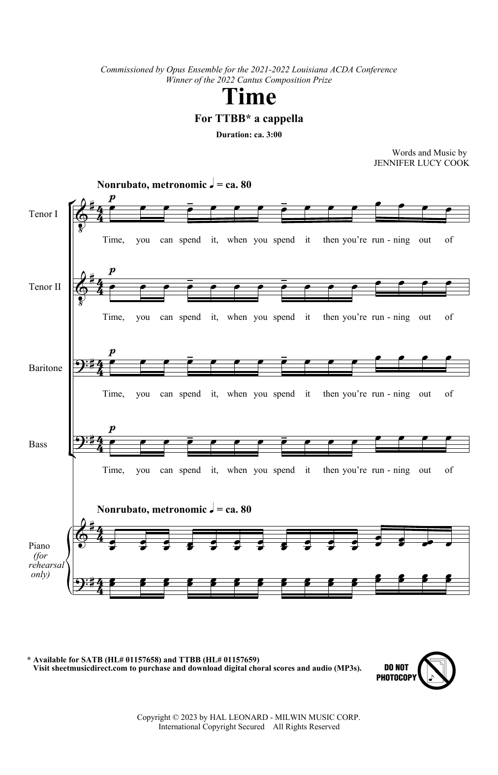 Download Jennifer Lucy Cook Time Sheet Music and learn how to play TTBB Choir PDF digital score in minutes
