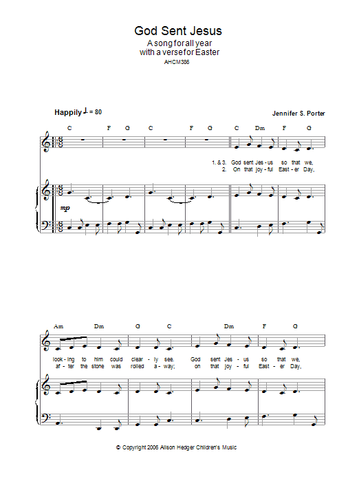 Download Alison Hedger God Sent Jesus Sheet Music and learn how to play Piano, Vocal & Guitar (Right-Hand Melody) PDF digital score in minutes
