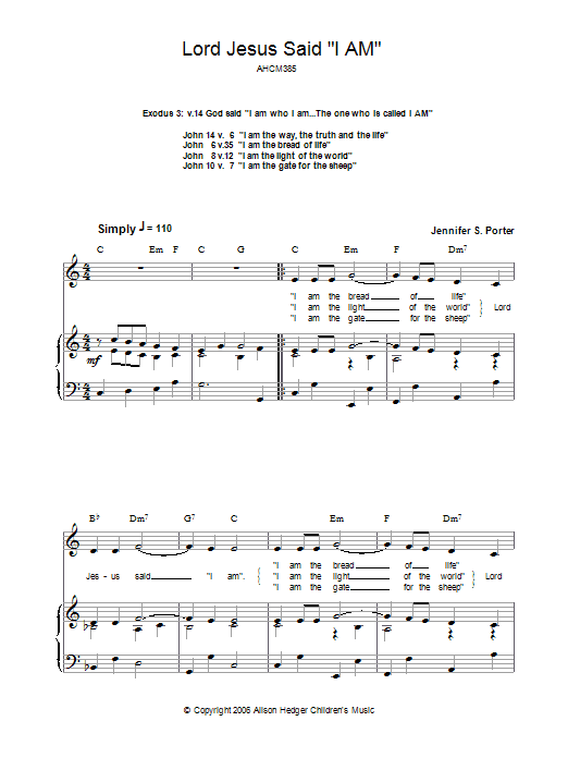 Download Alison Hedger Lord Jesus Said 'I Am' Sheet Music and learn how to play Piano, Vocal & Guitar (Right-Hand Melody) PDF digital score in minutes