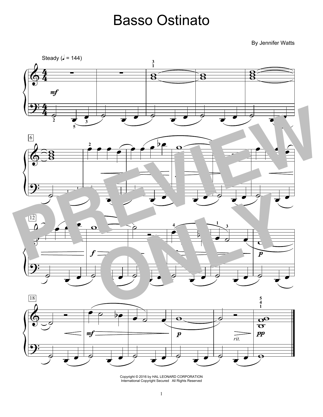 Download Jennifer Watts Basso Ostinato Sheet Music and learn how to play Easy Piano PDF digital score in minutes