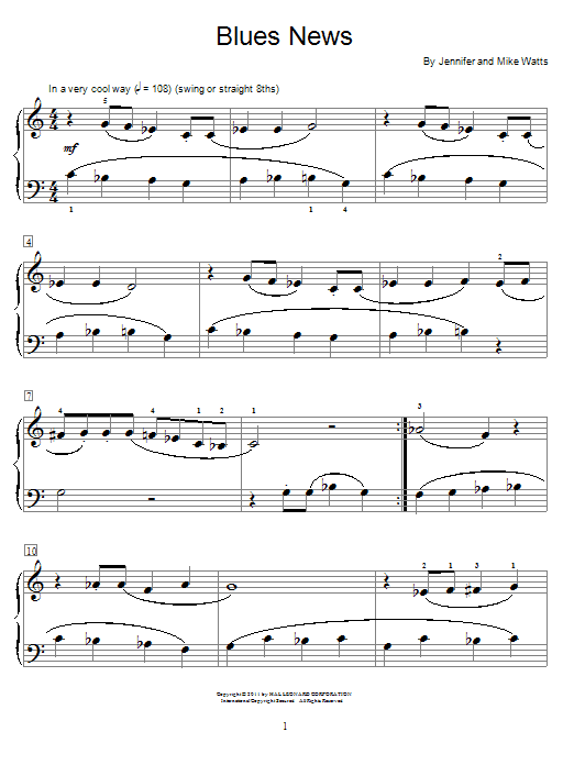 Download Jennifer Watts Blues News Sheet Music and learn how to play Easy Piano PDF digital score in minutes