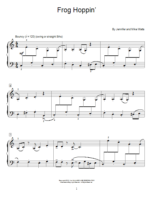 Download Jennifer Watts Frog Hoppin' Sheet Music and learn how to play Easy Piano PDF digital score in minutes