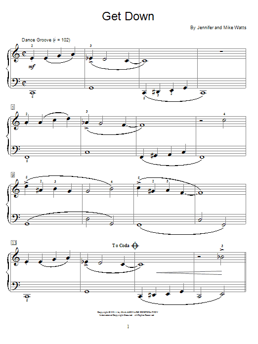 Download Jennifer Watts Get Down Sheet Music and learn how to play Easy Piano PDF digital score in minutes