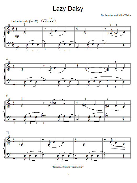Download Jennifer Watts Lazy Daisy Sheet Music and learn how to play Easy Piano PDF digital score in minutes
