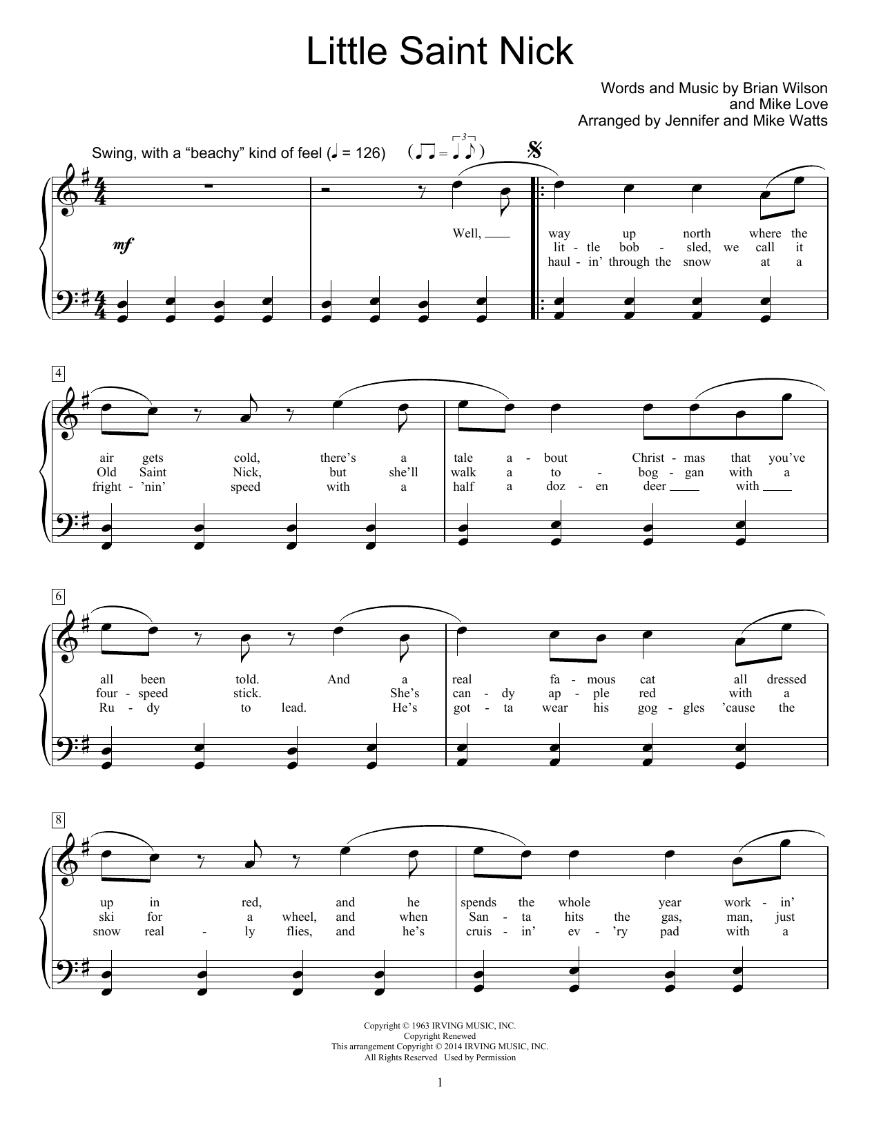 Download The Beach Boys Little Saint Nick Sheet Music and learn how to play Easy Piano PDF digital score in minutes