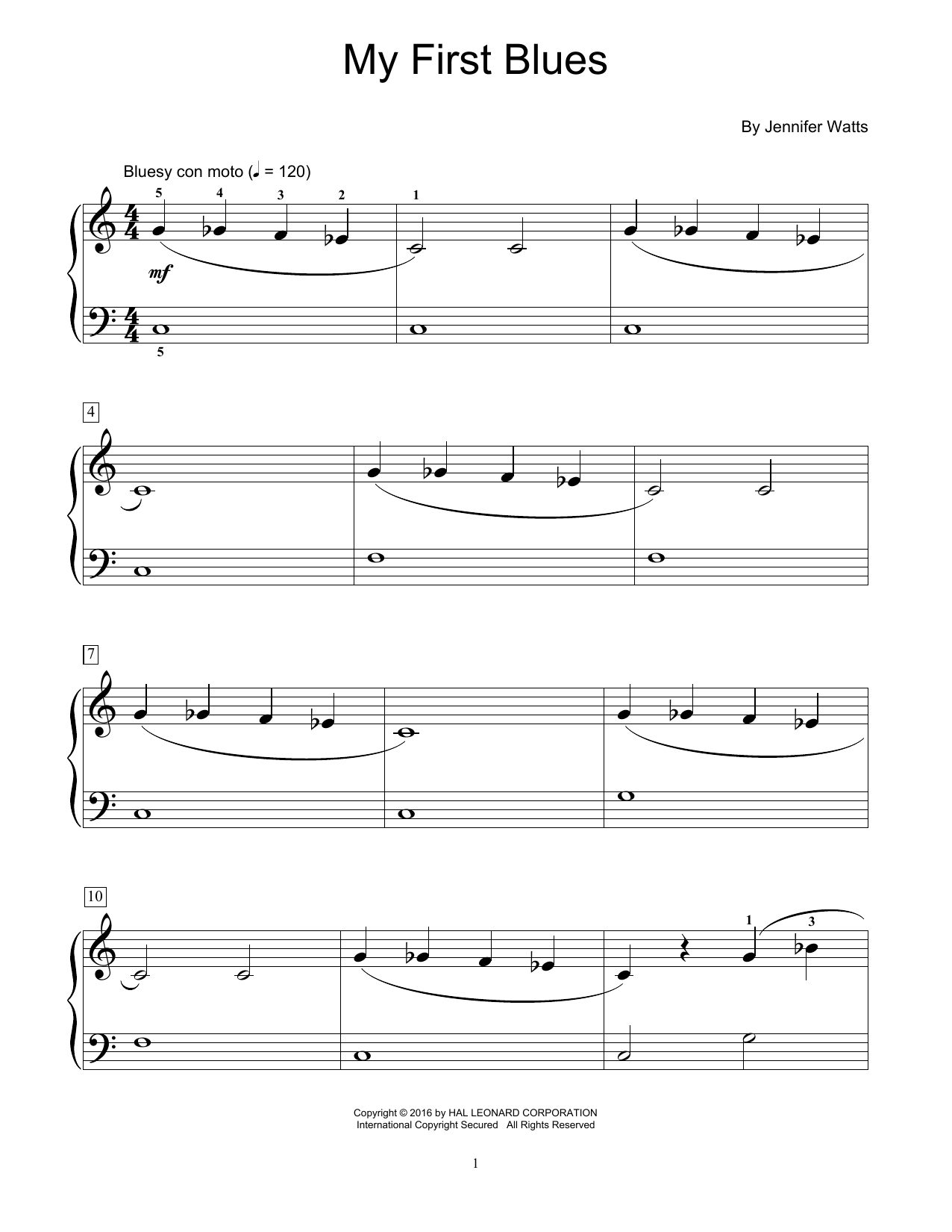 Download Jennifer Watts My First Blues Sheet Music and learn how to play Easy Piano PDF digital score in minutes