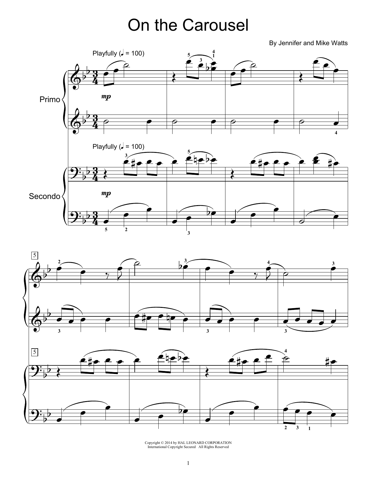 Download Jennifer Watts On The Carousel Sheet Music and learn how to play Piano Duet PDF digital score in minutes