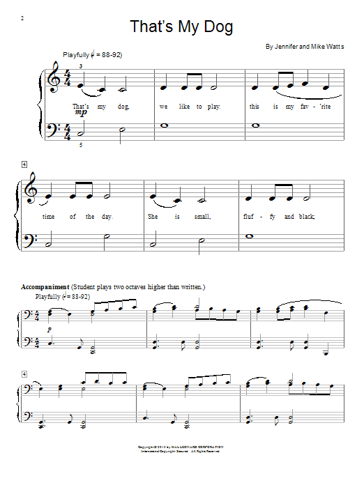 Download Jennifer Watts That's My Dog Sheet Music and learn how to play Easy Piano PDF digital score in minutes