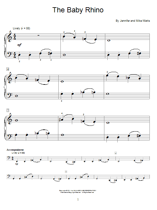 Download Jennifer Watts The Baby Rhino Sheet Music and learn how to play Easy Piano PDF digital score in minutes