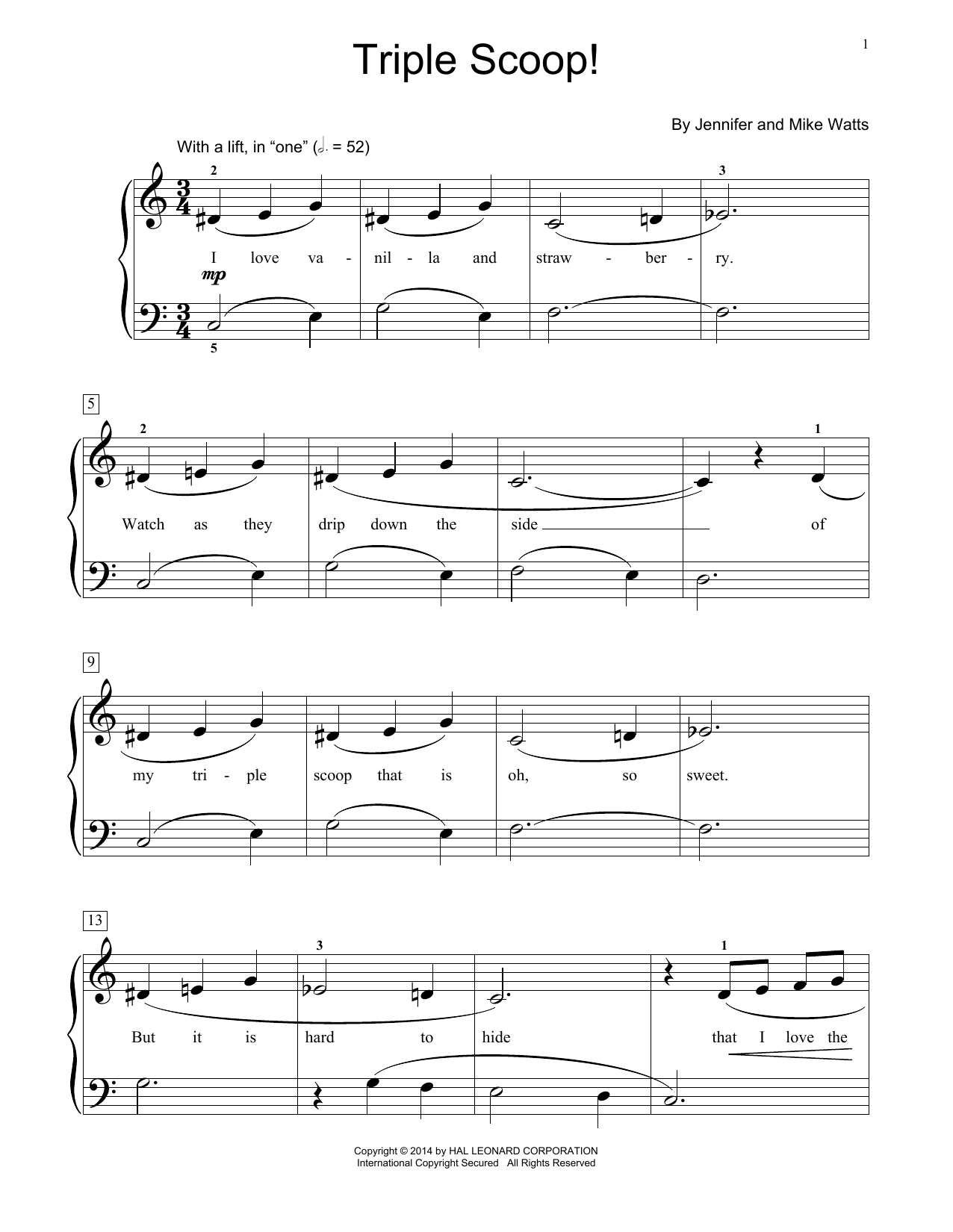 Download Jennifer Watts Triple Scoop! Sheet Music and learn how to play Easy Piano PDF digital score in minutes