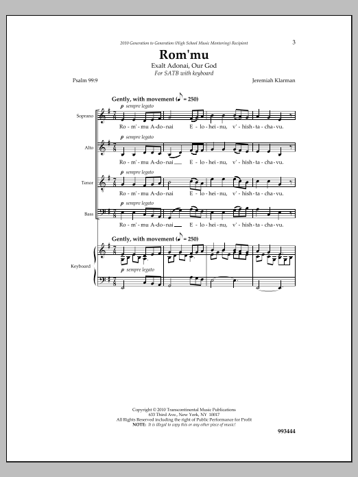 Download Jeremiah Klarman Rom'mu Sheet Music and learn how to play SATB Choir PDF digital score in minutes