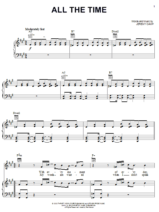 Download Jeremy Camp All The Time Sheet Music and learn how to play Piano, Vocal & Guitar (Right-Hand Melody) PDF digital score in minutes