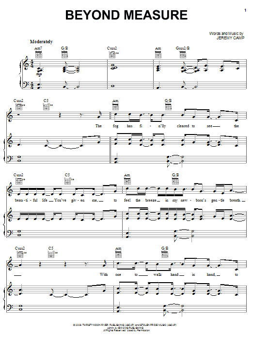 Download Jeremy Camp Beyond Measure Sheet Music and learn how to play Piano, Vocal & Guitar (Right-Hand Melody) PDF digital score in minutes