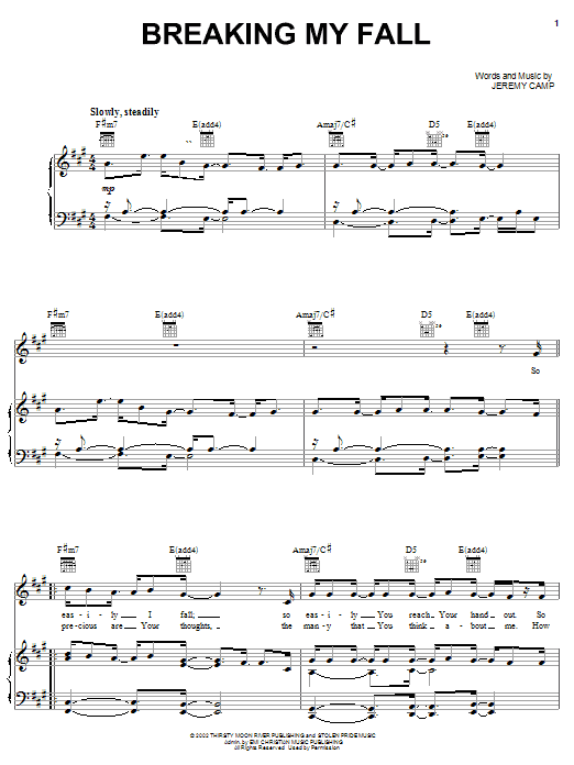 Download Jeremy Camp Breaking My Fall Sheet Music and learn how to play Piano, Vocal & Guitar (Right-Hand Melody) PDF digital score in minutes