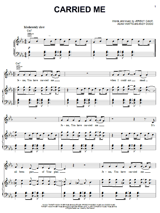 Download Jeremy Camp Carried Me Sheet Music and learn how to play Piano, Vocal & Guitar (Right-Hand Melody) PDF digital score in minutes