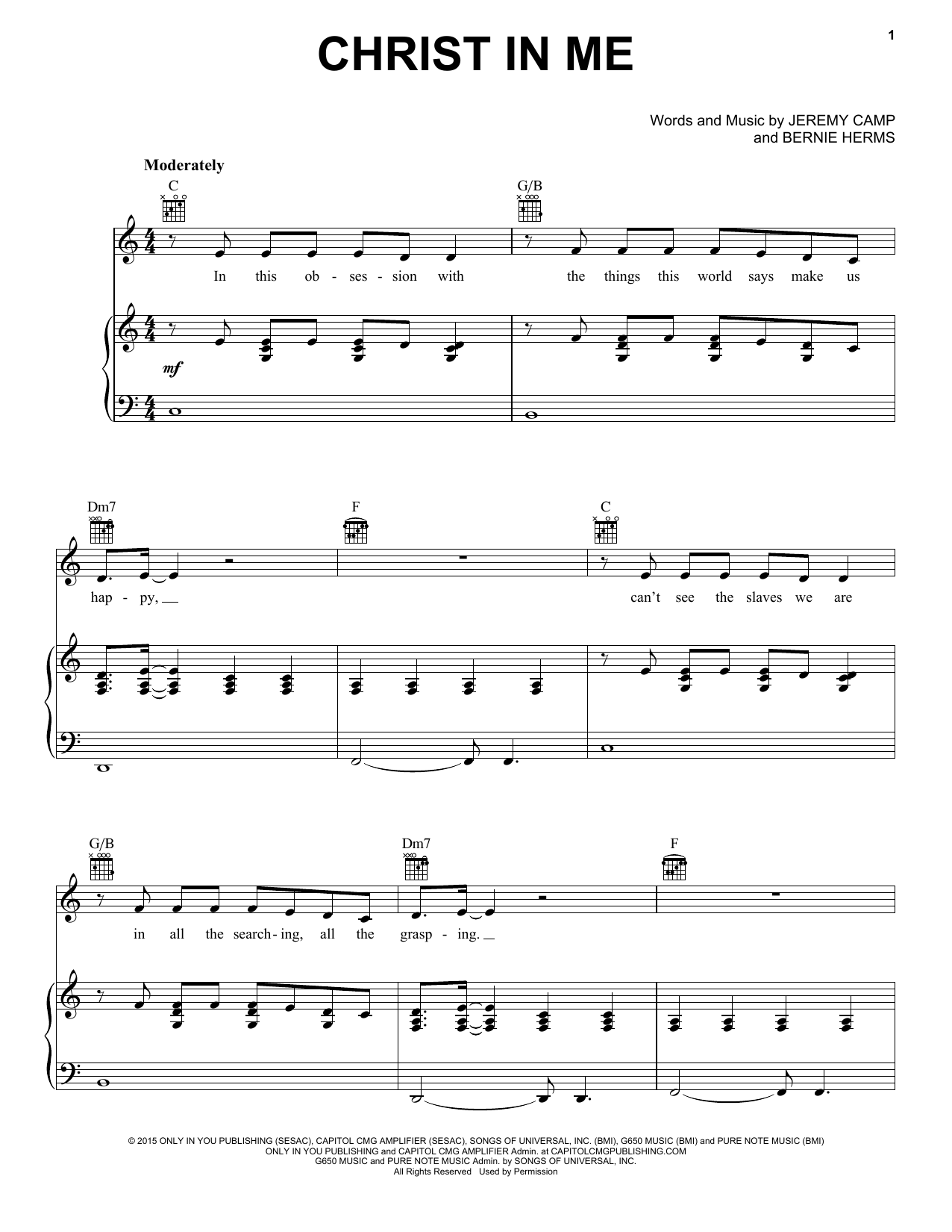 Download Jeremy Camp Christ In Me Sheet Music and learn how to play Piano, Vocal & Guitar (Right-Hand Melody) PDF digital score in minutes